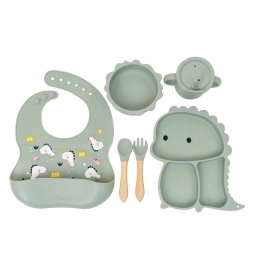 Set 6 piese pentru hranire bebelus, din silicon, model dinozaur, verde Z-TOOLS / ZTS 9094