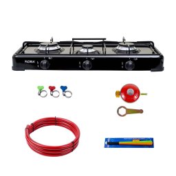 Pachet aragaz 3 ochiuri, 62×30 cm plus (ceas pentru butelie, 2 m furtun pentru gaz, 3 coliere pentru furtun, aprinzator) negru / ZLN 7138_1