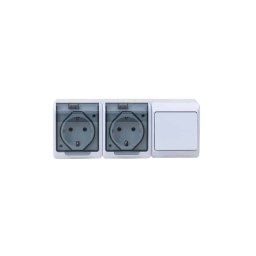 Priza dubla cu capac transparent, plus intrerupator HERMES 16A/250, IP44 / ELPL-0327-33