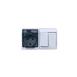 Priza simpla cu capac transparent, plus intrerupator dublu HERMES 16A/250, IP44 / ELPL-0327-03