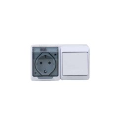 Priza simpla cu capac transparent, plus intrerupator HERMES 16A/250, IP44 / ELPL-0327-01