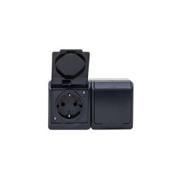 Priza dubla cu capac negru HERMES, 16A/250, IP44 / ELPL-0325-07