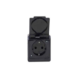 Priza simpla neagra cu capac HERMES, 16A/250, IP44 / ELPL-0324-09