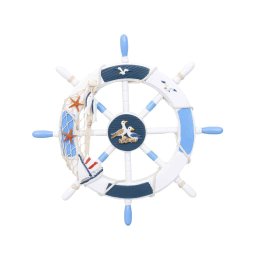 Roata decorativa din MDF, diametru roata 32cm, model carma marina cu plasa, alb/bleu Z-TOOLS / ZTS 8034