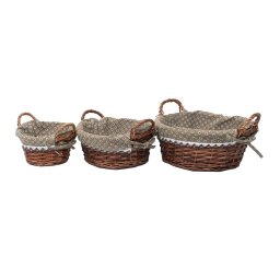 Set 3 cosuri de rachita rotunde, cu manere, maro inchis plus material textil / ZTS 8427
