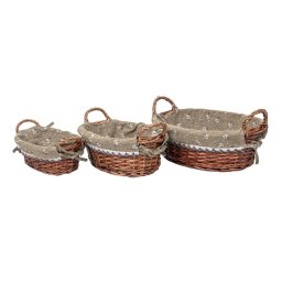 Set 3 cosuri de rachita ovale, cu manere, maro inchis plus material textil / ZTS 8429