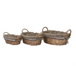 Set 3 cosuri de rachita ovale, cu manere, maro deschis plus material textil / ZTS 8430