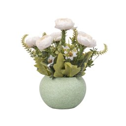 Aranjament floral, in ghiveci din ceramica, H 20, model trandafiri, culoare ghiveci verde/ ZTS 8057_3