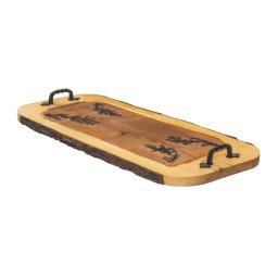 Tava din lemn de arin, sculptata, cu manere din fier forjat, 61x30cm / EXT 10130