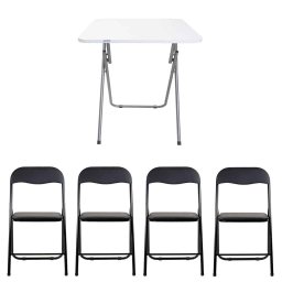 Masa plianta cu blat mdf, dimensiuni 60x60x72cm, alb (ZLN 7002) plus 4 x scaun bucatarie pliant (DSY 1115) / ZLN 7002_4S