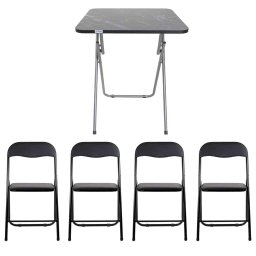 Masa plianta cu blat mdf, dimensiuni 60x60x72cm, negru (ZLN 6999) plus 4 x scaun bucatarie pliant (DSY 1115) / ZLN 6999_4S