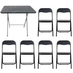 Masa plianta cu blat mdf, dimensiuni 60x80x70cm, negru (ZLN 6975) plus 6 x scaun bucatarie pliant (DSY 1115) / ZLN 6975_6S
