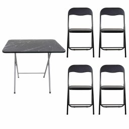 Masa plianta cu blat mdf, dimensiuni 60x80x70cm, negru (ZLN 6975) plus 4 x scaun bucatarie pliant (DSY 1115) / ZLN 6975_4S