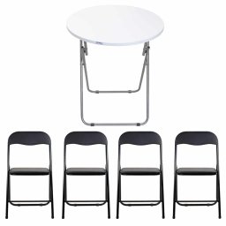 Masa plianta rotunda cu blat mdf, dimensiuni 60x65cm, alb (ZLN 6968) plus 4 x scaun bucatarie pliant (DSY 1115) / ZLN 6968_4S