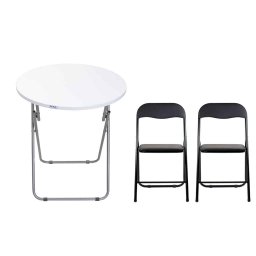 Masa plianta rotunda cu blat mdf, dimensiuni 60x65cm, alb (ZLN 6968) plus 2 x scaun bucatarie pliant (DSY 1115) / ZLN 6968_2S