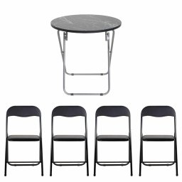 Masa plianta rotunda cu blat mdf, dimensiuni 60x65cm, negru (ZLN 6951) plus 4 x scaun bucatarie pliant (DSY 1115) / ZLN 6951_4S