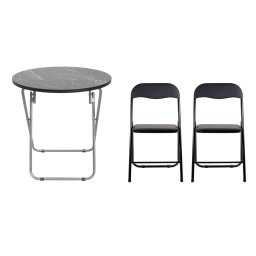 Masa plianta rotunda cu blat mdf, dimensiuni 60x65cm, negru (ZLN 6951) plus 2 x scaun bucatarie pliant (DSY 1115) / ZLN 6951_2S