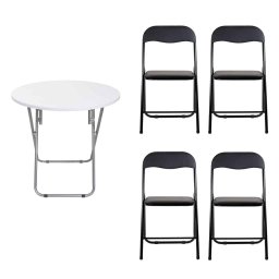 Masa plianta rotunda cu blat mdf, dimensiuni 70x70cm, alb (ZLN 6944) plus 4 x scaun bucatarie pliant (DSY 1115) / ZLN 6944_4S