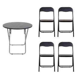Masa plianta rotunda cu blat mdf, dimensiuni 70x70cm, negru plus 4 x scaun bucatarie pliant (DSY 1115) / ZLN 6937_4S