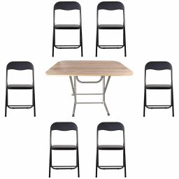 Masa plianta cu blat mdf, dimensiuni 70x120x73 cm (ZLN 2531) plus 6 x scaun bucatarie pliant (DSY 1115) / ZLN 2531_STEJAR_6S