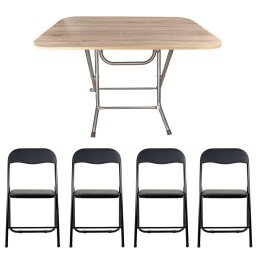 Masa plianta cu blat mdf, dimensiuni 70x120x73 cm (ZLN 2531) plus 4 x scaun bucatarie pliant (DSY 1115) / ZLN 2531_STEJAR_4S
