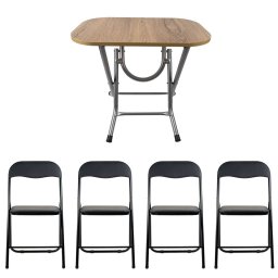 Masa plianta cu blat mdf, dimensiuni 50x80x75 cm (ZLN 2517) plus 4 x scaun bucatarie pliant (DSY 1115) / ZLN 2517_STEJAR_4S