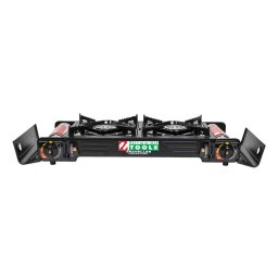 Aragaz camping cu 2 ochiuri, aprindere electrica, putere 2x2.3kw, cu tava gril, spatula, cleste si cutie de transportat / ZTS 5620