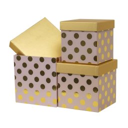 Set 3 cutii cu forma patrata cu buline si snur / CD4956_roz