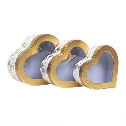 Set 3 cutii in forma de inima, alb cu capac transparent / CD4934_alb