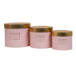 Set 3 cutii cu forma rotunda si model, culoare roz / CD3316_roz