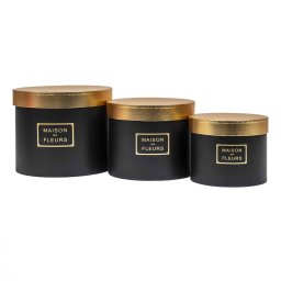 Set 3 cutii cu forma rotunda si model, culoare negru / CD3316_negru