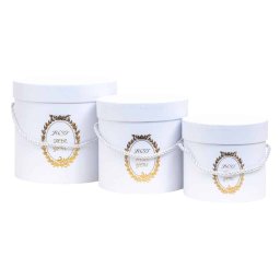 Set 3 cutii cu forma cilindrica si model, culoare alb / CD741_alb