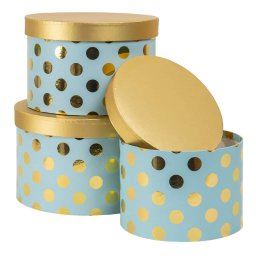 Set 3 cutii cu forma rotund, bleu cu buline aurii / CD4955-bleu