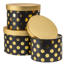 Set 3 cutii cu forma rotund, negru cu buline aurii / CD4955-negru
