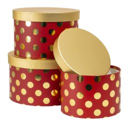 Set 3 cutii cu forma rotund, rosu cu buline aurii / CD4955-rosu