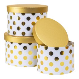 Set 3 cutii cu forma rotund, alb cu buline aurii / CD4955-alb
