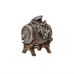 Butoi de vin cu robinet, din ceramica pe suport de lemn, capacitate 3L / EXT 10237