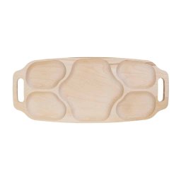 Tava asimetrica pentru servire, din lemn de fag, cu 5 compartimente si manere, 70 x 30 x 3cm / EXT 7186