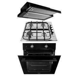 Pachet cuptor incorporabil (1857), capacitate 51L, electric, plita incorporabila inox (0027) , 50 X 60 cm , Gaz butelie sau gaz natural (duze de schimb incluse), aprindere electrica si hota incorporabila telescopica 2 motoare 3680, 2 x 95w / SET 30122