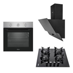 Pachet cuptor incorporabil (0065), 56 x 60 x 56 cm, electric, inox, plita incorporabila sticla (1871), 65x60x15 cm, gaz butelie sau gaz natural (duze de schimb incluse), hota incorporabila decorativa, 60 cm (1888) / SET 30120