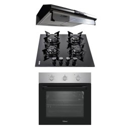 Pachet cuptor incorporabil (0065), 56 x 60 x 56 cm, electric, inox, plita incorporabila sticla (1871), 65x60x15 cm, gaz butelie sau gaz natural (duze de schimb incluse), hota perete 2 motoare Inox (9676), 2 x 95w / SET 30117