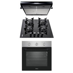 Pachet cuptor incorporabil (0065), 56 x 60 x 56 cm, electric, inox, plita incorporabila sticla (1871), 65x60x15 cm, gaz butelie sau gaz natural (duze de schimb incluse), hota 2 motoare putere 2 x 95W (6201) / SET 30116