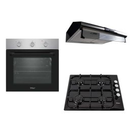 Pachet cuptor incorporabil (0065), 56 x 60 x 56 cm, electric, inox, plita incorporabila email 0041, 60X50X15 cm, gaz butelie sau gaz natural, duze de schimb incluse, hota perete 2 motoare Inox (9676), 2 x 95w / SET 30112