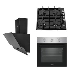 Pachet cuptor incorporabil (0065), 56 x 60 x 56 cm, electric, inox, plita incorporabila email 0034, 60x50x15cm, gaz butelie sau gaz natural duze de schimb incluse, hota incorporabila decorativa, 60 cm (1888) / SET 30111