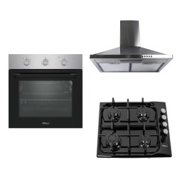Pachet cuptor incorporabil (0065), 56 x 60 x 56 cm, electric, inox, plita incorporabila email 0034, 60x50x15cm, gaz butelie sau gaz natural duze de schimb incluse, hota incorporabila decorativa inox, 63 cm (1925) / SET 30109