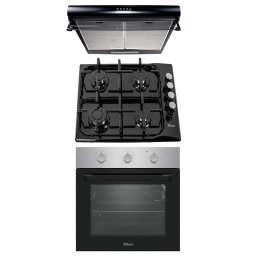 Pachet cuptor incorporabil (0065), 56 x 60 x 56 cm, electric, inox, plita incorporabila email 0034, 60x50x15cm, gaz butelie sau gaz natural duze de schimb incluse, hota 2 motoare putere 2 x 95W (6201) / SET 30108