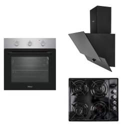 Pachet cuptor incorporabil (0065), 56 x 60 x 56 cm, electric, inox, plita incorporabila (1864), 60x50x6cm, gaz butelie sau gaz natural (duze de schimb incluse), hota incorporabila decorativa, 60 cm (1888) / SET 30103