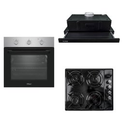 Pachet cuptor incorporabil (0065), 56 x 60 x 56 cm, electric, inox, plita incorporabila (1864), 60x50x6cm, gaz butelie sau gaz natural (duze de schimb incluse), hota 1 motor, putere 140W (1895), 60X50 cm / SET 30102