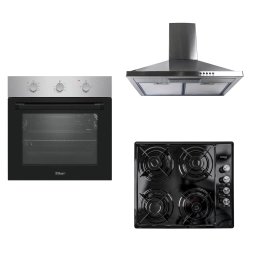 Pachet cuptor incorporabil (0065), 56 x 60 x 56 cm, electric, inox, plita incorporabila (1864), 60x50x6cm, gaz butelie sau gaz natural (duze de schimb incluse), hota incorporabila decorativa inox, 63 cm (1925) / SET 30101