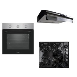 Pachet cuptor incorporabil (0065), 56 x 60 x 56 cm, electric, inox, plita incorporabila (1864), 60x50x6cm, gaz butelie sau gaz natural (duze de schimb incluse), hota 2 motoare , inox , putere 2x95W (9676) / SET 30100